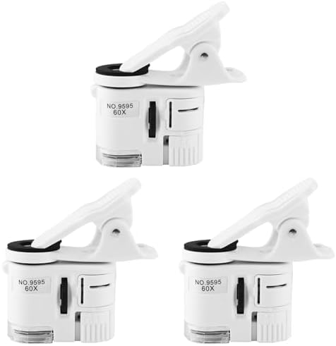 ZJchao Pocket Microscope, 3 Pcs 9595W 60X Magnifying Glass LED UV Light Mini Mobile Phone Clip Microscope Stereo Microscopes Smartphone Microscopes LED Lighted Pocket Microscopes