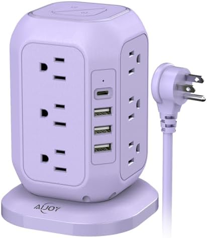 USB C Power Strip Tower, Surge Protector with 12 AC Outlet and 4 USB Ports, AiJoy 10 FT Extension Cord, 1200J Power Strip Surge Protector, USB Charging Station, Office Supplies, Dorm Essentials, Woman