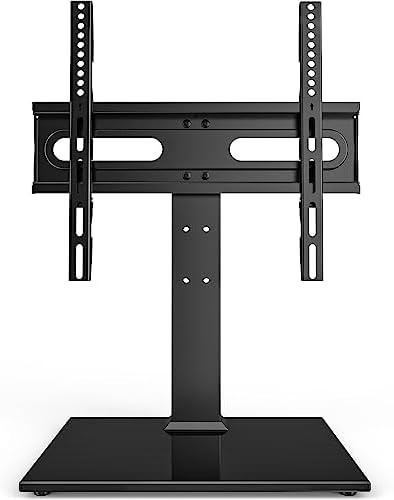 Universal TV Stand - Table Top TV Stand for 27-60 inch LCD LED TVs - 9 Level Height Adjustable TV Base Stand with Tempered Glass Base & Wire Management, VESA 400x400mm