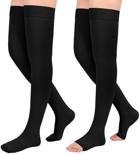 2Pairs Ktinnead 20-30mmHg Thigh High Compression Stockings for Women, Thigh High Compression Socks, Medical Compression Stockings for Pregnant, Teacher, Doctor, Varicose Veins, Swelling, lymphedema