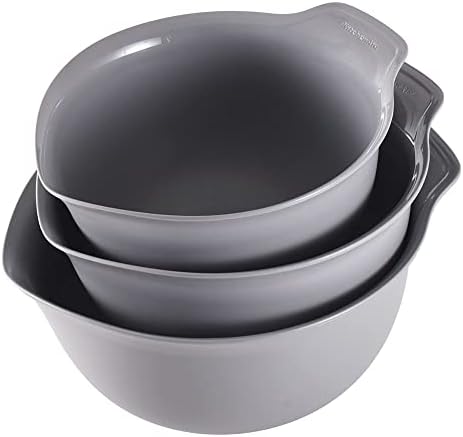 KitchenAid Universal Nesting Plastic Mixing Bowls, Set Of 3, 2.5 quart, 3.5 quart, 4.5 quart, Non Slip Base with Easy Pour Spout to Reduce Mess, Dishwasher Safe, Gray