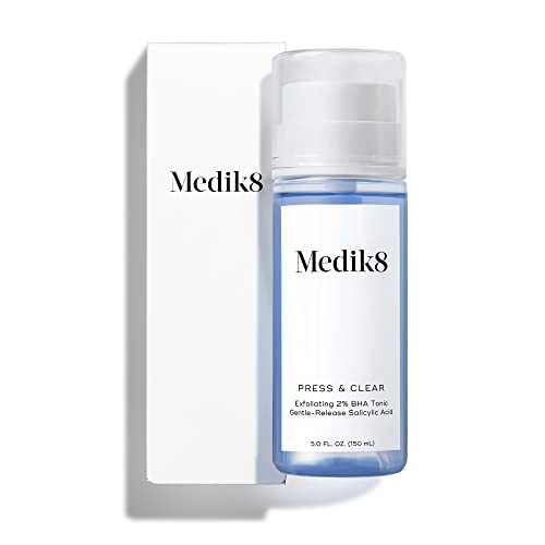 Medik8 Press and Clear - Clarifying Daily Facial Exfoliant - Exfoliating BHA Toner - Gentle-Release Salicylic Acid - Fast Action on Blemishes - 5 oz