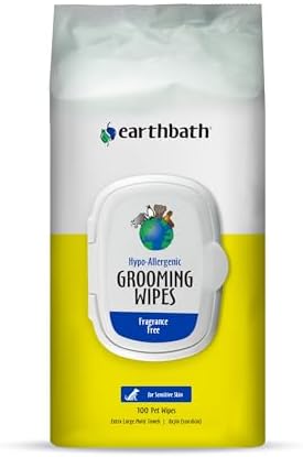 earthbath Dog Grooming Wipes - Dog Wipes for Paws and Butt, Pet Wipes for Dogs & Cats, Helps Itchy & Dry Skin -Fragrance Free, 100 Count (1 Pack)