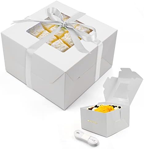 10pcs 8x8x5 Inches Cake Boxes, White Bread Boxes with Windows for Pastries, Cupcakes,Cookies, Pie, Muffins and Donuts