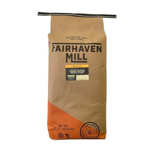 Fairhaven Mill Organic Whole Grain Bread Flour - High Protein Coarse Ground - Contains Gluten - Ideal for Breads, Rolls & Artisan Loaves - 25 lbs Bag - 2501S