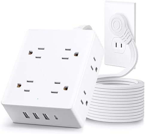 2 Prong Flat Extension Cord 10 FT, Olcorife 2 Prong to 3 Prong Outlet Adapter, Flat Plug Power Strip with 8 Outlets 4 USB Ports(1 USB C), 2000J Surge Protector, US to Japan Plug Adapter