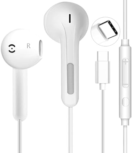 USB C Headphones for iPhone 16/15 Pro Max/Plus, Wired Earbuds with Mic & Volume Control, HiFi Stereo Noise Cancelling Type C Earphones Wired for iPad Pro, Samsung Galaxy S23/S22/S21/S20/Ultra More