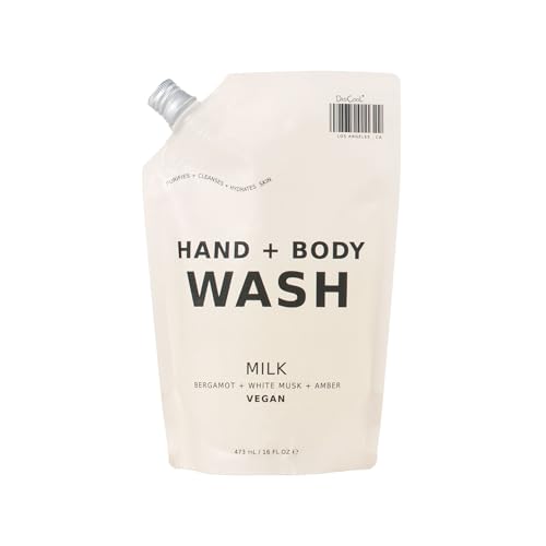 DedCool Hand + Body Wash (Milk, Refill 16 fl oz) Natural Hydrating Body Wash Pump, Liquid Hand & Body Soap, Moisturizing Hand & Body Cleanser, Cruelty-free & Vegan, Non-Toxic, Luxury Fragrance