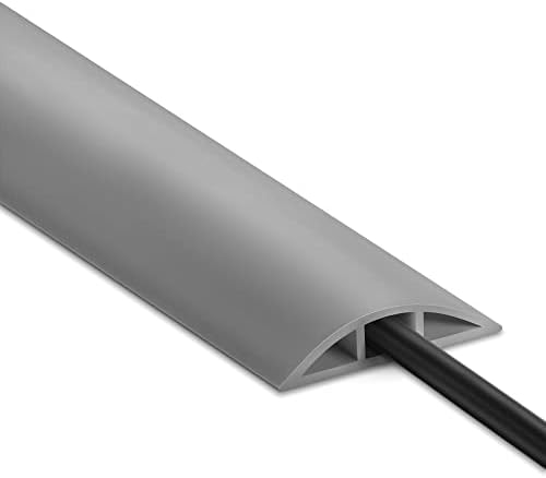 4FT Cord Cover Floor, Grey Cord Hider Floor, Extension Cable Cover Power Cord Protector Floor, Cable Management Hide Cords on Floor- Soft PVC Wire Covers - Cord Cavity: 0.47" (W) x 0.24" (H)