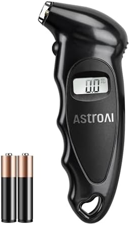 AstroAI Digital Tire Pressure Gauge with Replaceable AAA Batteries, 150 PSI 4 Settings Stocking Stuffers for Car Truck Bicycle Backlit LCD Non-Slip Grip Car Accessories, Black