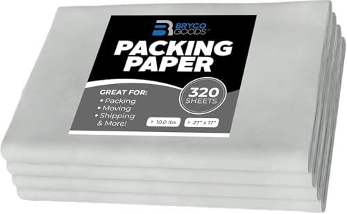Bryco Goods Newsprint Packing Paper Sheets for Moving - 10lb - 320 Sheets of Newspaper Paper - Wrapping and Protecting Fragile Items, Box Filler, Shipping Supplies - 27" x 17" - Made in the USA