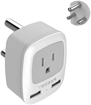 TESSAN South Africa Power Adapter, Grounded Travel Plug Adaptor with 2 USB &1 American Outlet Charger for Type M Country Such as Bhutan, Botswana, India, Israel Namibia Nepal Pakistan