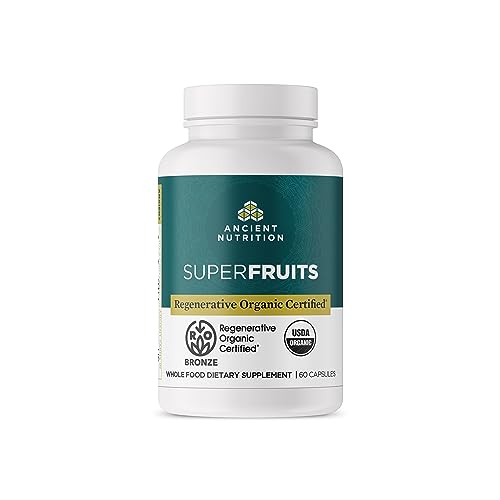 Ancient Nutrition Regenerative Organic Certified SuperFruits Capsules, Supports Gut and Immune System Health, Made with Probiotics, Dragonfruit, Mulberry, and Goji, 60 Count