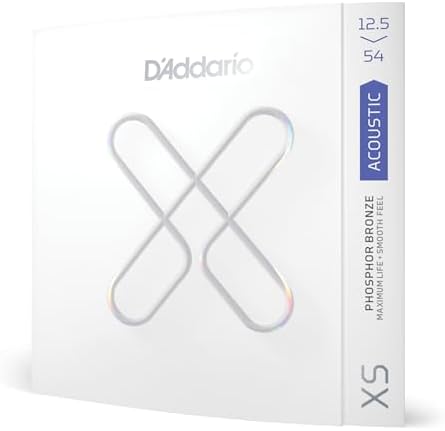 D'Addario Guitar Strings - XS Phosphor Bronze Coated Acoustic Guitar Strings - XSAPB12554 - Maximum Life with Smooth Feel & Exceptional Tone - For 6 String Guitars - 12.5-54, Light Plus