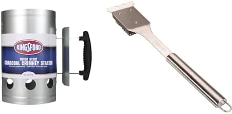 KINGSFORD Heavy Duty Deluxe 10.74” Charcoal Chimney Starter & Cuisinart 16.5” Stainless Steel BBQ Grill Cleaning Brush and Scraper