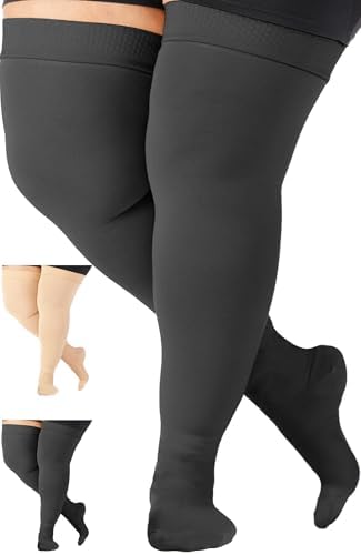 ABSOLUTE SUPPORT Plus Size Medical Compression Stockings for Women & Men 20-30mmHg - Unisex Wide Calf Thigh High for Maternity, Thrombosis, Post Surgery, Sclerotherapy - Black, 5X-Large