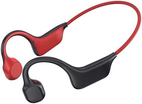 Bone Conduction Headphones, Open Ear Bluetooth Headphones with Built-in Mic, IPX7 Waterproof Wireless Sport Headset for Gym Running Workout (Black Red)