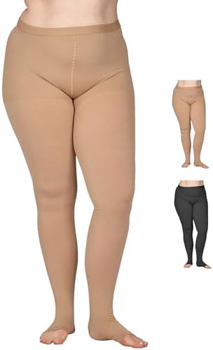 ABSOLUTE SUPPORT Compression Tights for Women 20-30mmHg with Open Toe - Opaque Graduated Support Pantyhose for Swelling, Edema, Varicose Veins Circulation during Pregnancy - Beige, X-Large - A214BE4