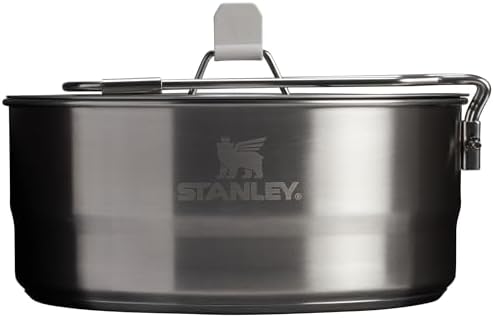 Stanley Wildfare Pro 5-Piece Stainless Steel Saucepan Cook Set | 2 qt Saucepan with Fold & Lock Handle | Cutting Board and Spoon | Camping Essentials for Your Camp Kitchen | BPA-Free