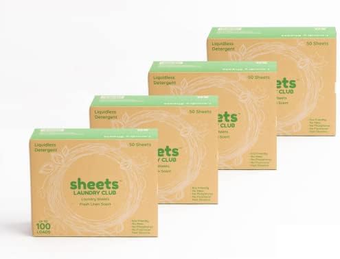Sheets Laundry Club Laundry Detergent Sheets, 200 Pack (Up to 400 Loads) - Fresh Linen - New Liquidless Technology, Travel Essential Cleaning Supplies