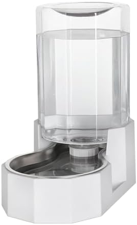 Automatic Pet Water Dispenser with Stainless Steel Bowl, Gravity Waterer, Angular Water Feeder for Small to Large Dogs and Cats (White, 6L Without Filter)