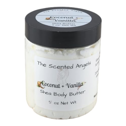 TSA Handmade Whipped Coconut Vanilla Body Butter Cream, Luxury Body Lotion for Dry Skin, Daily Moisturizing Shea Butter, Sunflower Oil, Mothers, Fathers, Women, Men, Teens, 5 oz Jar