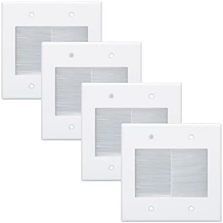 2 Gang Brush Wall Plate White, Double Gang Cable Management Kit for Power Cords and Low Voltage Cables in-Wall Pass Through (Pack of 4)…