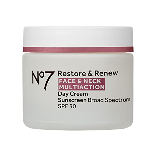 No7 Restore & Renew Multi Action Face & Neck SPF 30 Day Cream - Firming & Hydrating Face Moisturizer with Hyaluronic Acid to Help Visibly Reduce the Appearance of Wrinkles (1.69 Fl Oz)