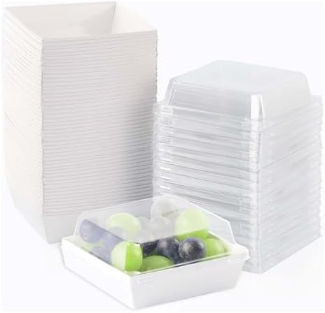 50 Pack Charcuterie Boxes with Clear Lids, 4 Inches White Dessert Boxes To Go Disposable Mini Charcuterie Boxes for Cookie, Sandwich, Strawberry, Cupcake, Macaron, Cake Slice