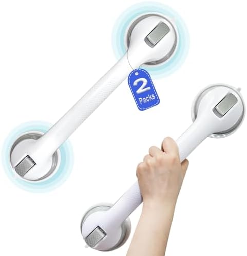 2 Pack 16 inch Shower Grab Bars for Seniors, Grab Bars for Bathtubs and Showers, Shower Handles for Elderly Suction Cup, Bathroom Safety Bars for Showers Walls Heavy Duty, No Drilling Waterproof