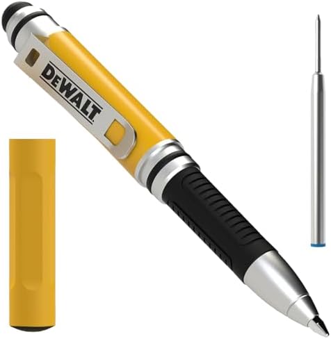 DEWALT 3-in-1 Stylus Pen, Pocket-Sized Stylus Pen, Ballpoint EDC Pen with Stylus Tip, Ink Cartridges Included, Gifts for Dad