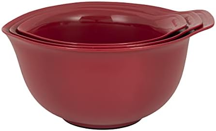 KitchenAid Universal Nesting Plastic Mixing Bowls, 2.5 quart, 3.5 quart, 4.5 quart, Non Slip Base with Easy Pour Spout to Reduce Mess, Dishwasher Safe, Set Of 3, Empire Red