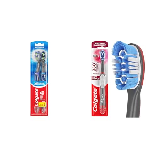 Colgate 360 Floss Tip Battery Powered Toothbrush, Sonic Toothbrush with Soft Bristles & 360 Optic White Battery Powered Sonic Toothbrush, Soft, 1 Pack