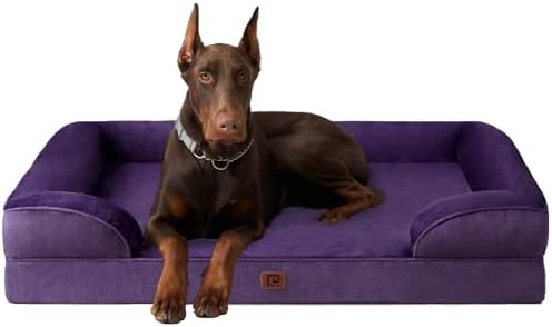 EHEYCIGA Orthopedic XL Dog Beds, Waterproof Memory Foam Dog Bed for Extra Large Dogs, Non-Slip Bottom and Egg-Crate Foam Big Dog Couch Bed with Washable Removable Cover, Purple