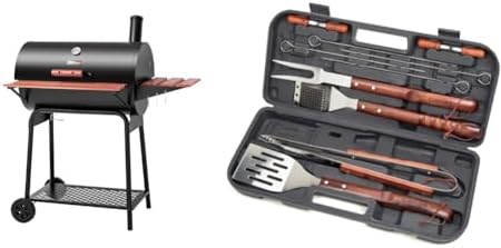 Royal Gourmet CC1830V 30 Barrel Charcoal Grill & Cuisinart CGS-W13 Wooden Handle Tool Set, Black, Deluxe Pizza Grilling Pack (13-Piece)