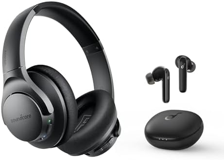 Soundcore by Anker Life P3 Noise Cancelling Earbuds with Life Q20 Active Noise Cancelling Headphones, Multi-Mode Active Noise Cancelling, Thumping Bass, 6 Mics for Calls, 35H Playtime, App Control