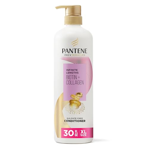 Pantene Infinite Lengths Conditioner with Biotin + Collagen, Strengthens Brittle Hair, Up to 90% Less Breakage, 1 Minute Miracle, Safe for Color Treated Hair, Floral Scent, 30 Fl Oz