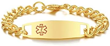 VNOX Medical Alert ID Bracelet - Mens Womens Stainless Steel ID Tag Medical Alert Emergency Bracelet,7.2/8/8.4 Inches