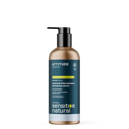 ATTITUDE Volume and Shine Hair Shampoo for Sensitive Dry Scalp, EWG Verified, Soothing Oat, Thin Hair, Naturally Derived Ingredients, Vegan Plant-Based, Unscented, Refillable Aluminum Bottle, 16 Fl Oz