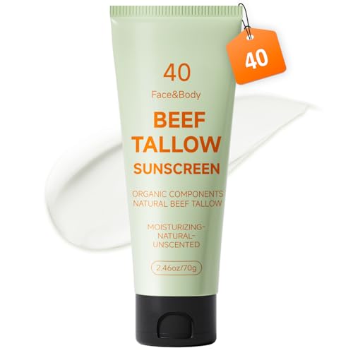Tallow Sunscreen, Beef Tallow for Skin, Organic Beef Tallow Sunscreen, Unscented Grass-Fed Beef Tallow Natural Moisturizing Cream for All Skin Type Deep Hydration Non Greasy Anti White Cast