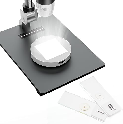 TOMLOV Microscope Bottom Light, Universal Transmitted LED Light Stage Holder, Film Scanner & Slide Viewer, 2pcs Digital Microscope Slides Included, Adjustable Lamp Illumination for USB LCD Microscope