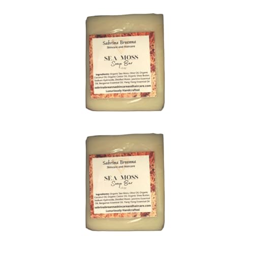 Sea Moss Soap 2 bars| Handmade| For All Skin Types Acne, Eczema, Psoriasis | Shea Butter, All Natural, Body and Face, Dr. Sebi Inspired, Vegan, Gluten Free, Men & Women, Moisturizing, Essential Oils