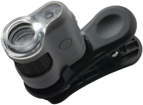 Carson MicroMini 20x LED Lighted Pocket Microscope with Built-in LED and UV Flashlight and Universal Smartphone Digiscoping Adapter Clip (MM-380)