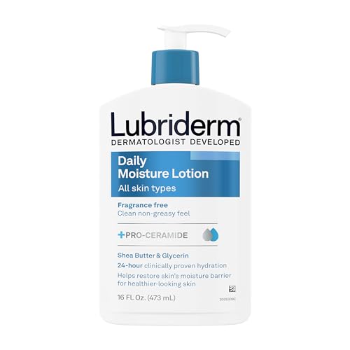 Lubriderm Fragrance Free Daily Moisture Lotion + Pro-Ceramide, Shea Butter & Glycerin, Face, Hand & Body Lotion for Sensitive Skin, Hydrating Lotion for Healthier-Looking Skin, 16 fl. oz