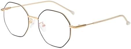 Polygon Blue Light Blocking Glasses for Women Men Retro Octagon Square Non-prescription Metal Frame Eyeglasses