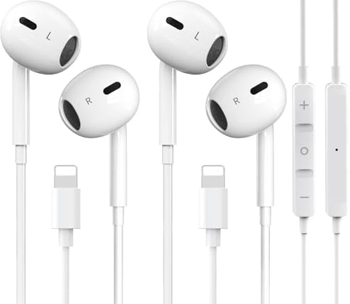2 Packs Wired Headphones for iPhone Earbuds with Built-in Microphone & Volume Control HiFi Stereo Nosie Reduction Earphones Compatible with iPhone 14/13/12/11/XR/XS/X/8/7/SE Support All iOS System