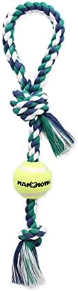Mammoth Flossy Chews Color 3 Knot Tug with Tennis Ball Premium Cotton-Poly Tug Toy for Dogs Interactive Dog Tug Toy Rope Dog Toy with Tennis Ball for Small to Medium Dogs Medium 20" - Assorted Colors