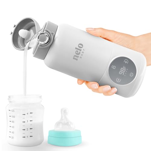 NELO Portable Milk Warmer with Large 16oz Capacity, Super Fast Charging, Fast Heating, Cordless, Formula, Breastmilk, & Water Warmer, Real-Time Temp Display, Perfect For Travel and Busy Moms, BPA Free