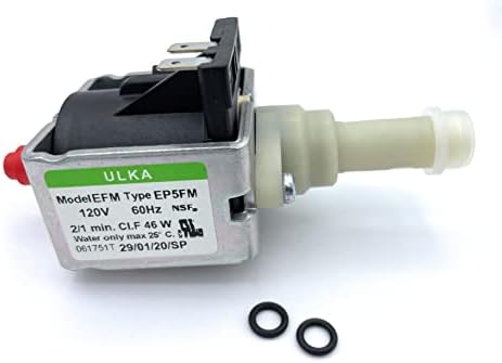 MacMaxe ULKA Model E Type EP5FM - Replacement Pump Compatible with Breville Espresso Machine - Solenoid Vibratory Water Pump with 2 O-Ring Seals - 15 Bar Max Pressure, 2/1 Min. On/Off, 120V, 60Hz, 46W