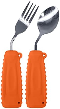 Adaptive Utensils,Curved Angled Spoon and Fork Set,for Tremors Parkinsons Limited or Elderly,Weight Cutlery with Non-Slip Easy Grip Handles